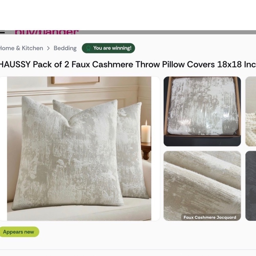 HAUSSY Pack of 2 Faux Cashmere Throw Pillow Covers 18x18 Beige Jacquard